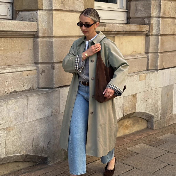 Jane Check-Accent Mid Trench Coat