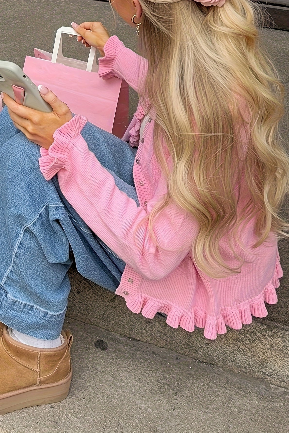 SOKYND Adriana Knitted Frill Cardigan Sweaters & CardigansPinkS