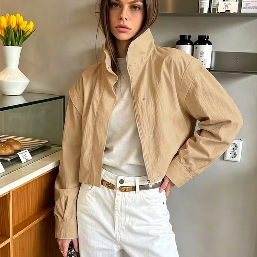 SOKYND Alice Cropped Windbreaker Jacket JacketSOKYND-101271-TAN-XS-21591TanXS