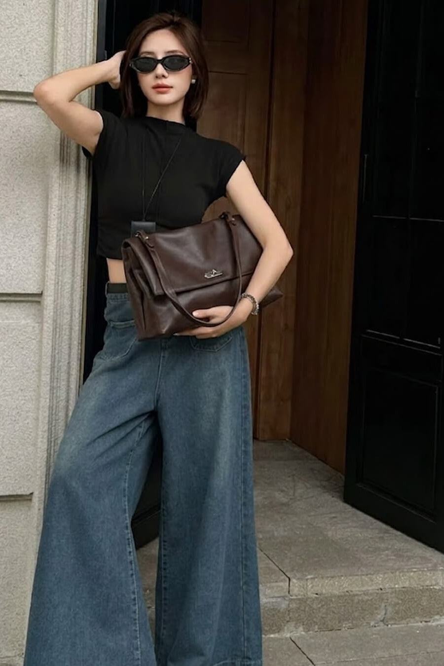 SOKYND Amelie Maxi Flap Leather Shoulder Bag BagSOKYND-400727-BRO-32-43895Brown32x9x22 cm