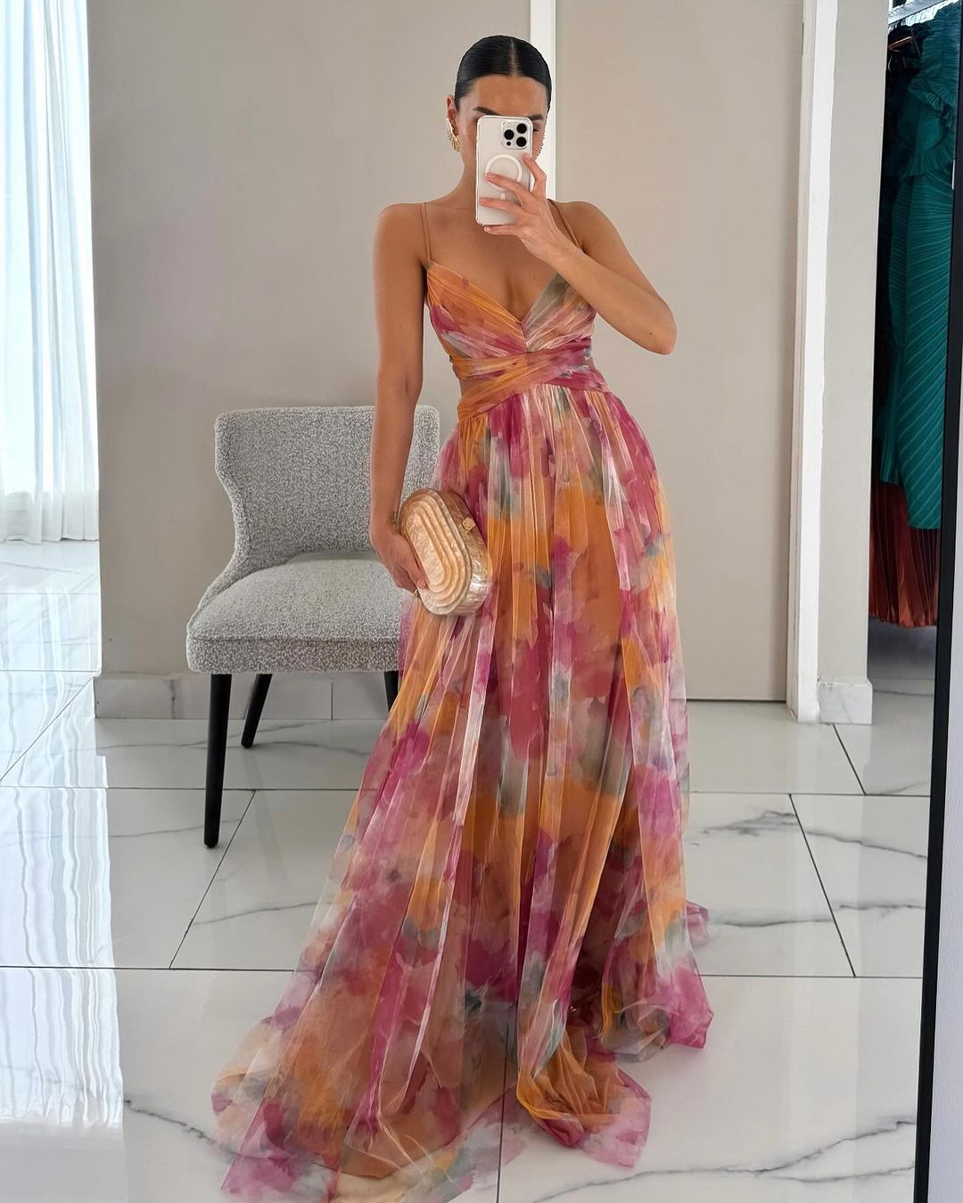 SOKYND Briony Floral Mesh Maxi Dress DressSOKYND-739799-ORA-XS-29719OrangeXS