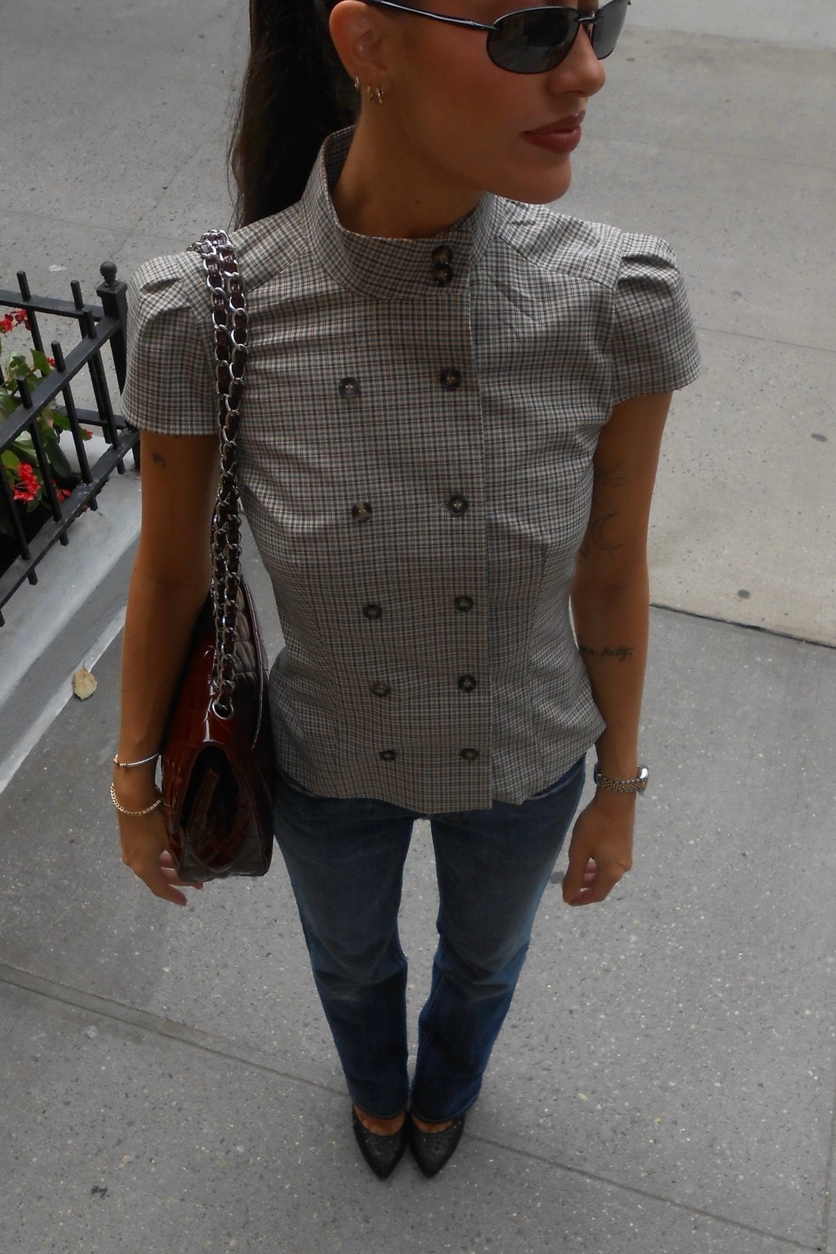SOKYND Carla High Neck Plaid Fitted Blouse BlouseSOKYND-114967-GRE-XS-42839GreyXS