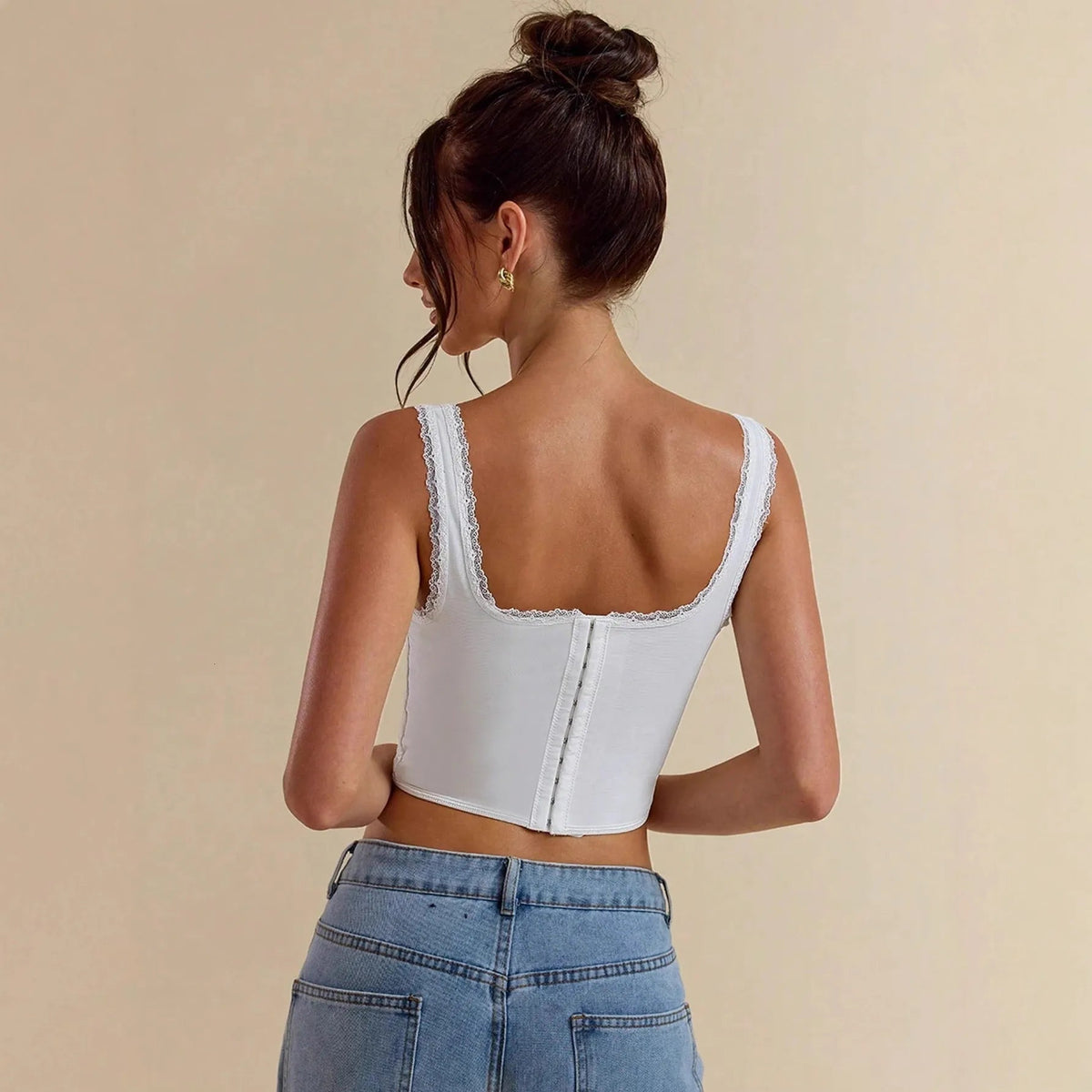 SOKYND Carmen Lace Trim Strappy Button Top TopsSOKYND-509079-WHI-XS-56567WhiteXS
