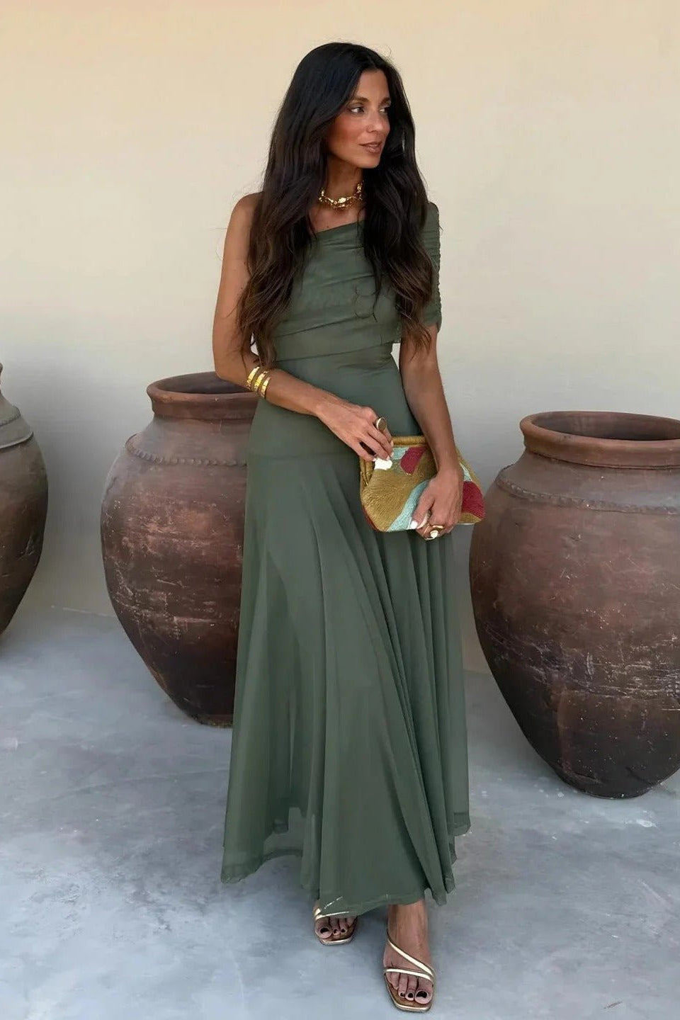 SOKYND Celeste Off-Shoulder Ruched Maxi Dress DressSageS