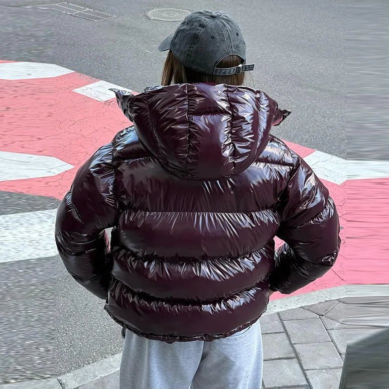 SOKYND Davina Hooded Puffer Jacket in Burgundy