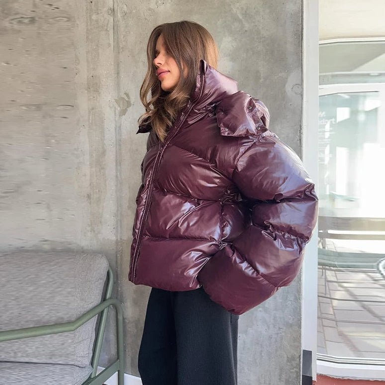 SOKYND Davina Hooded Puffer Jacket in Burgundy
