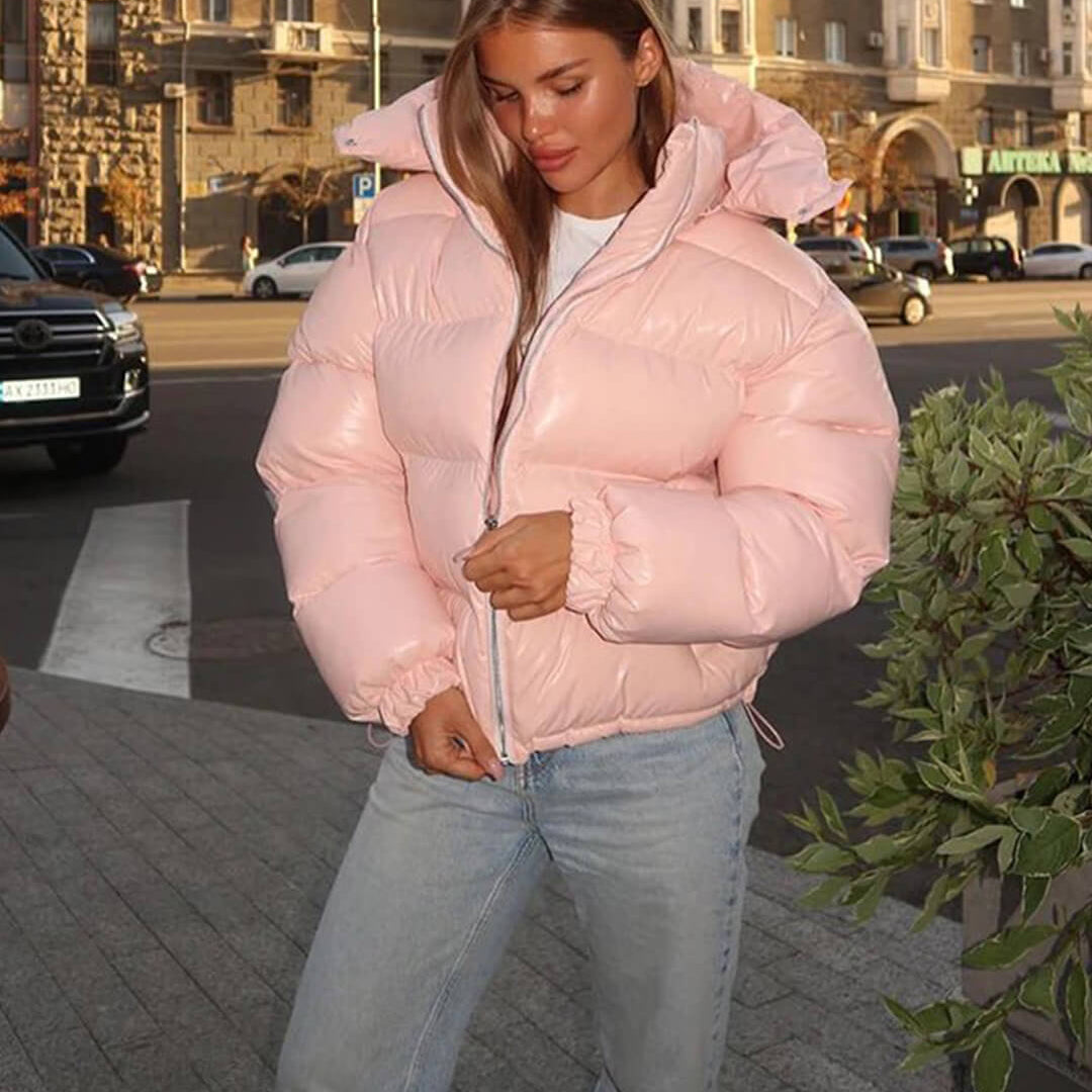 SOKYND Davina Hooded Puffer Jacket in Pink
