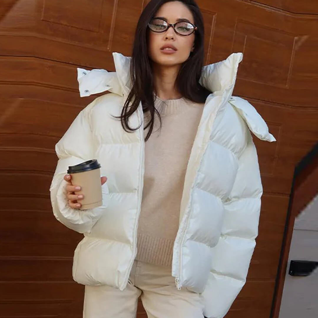SOKYND Davina Hooded Puffer Jacket in White