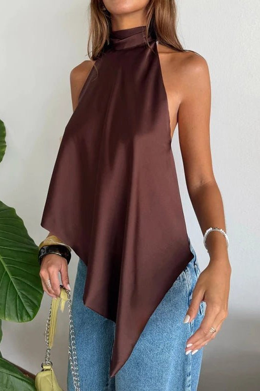 SOKYND Ellen Backless Halter Top TopSOKYND-682903-BRO-S-31927BrownS