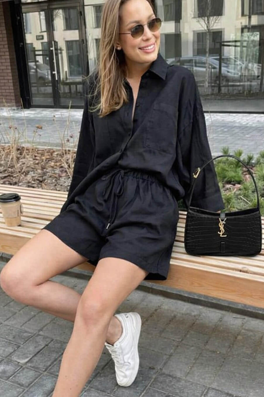 SOKYND Emilia Button-Down Drawstring Shorts Set Matching SetsSOKYND-364055-BLA-L-78231BlackL