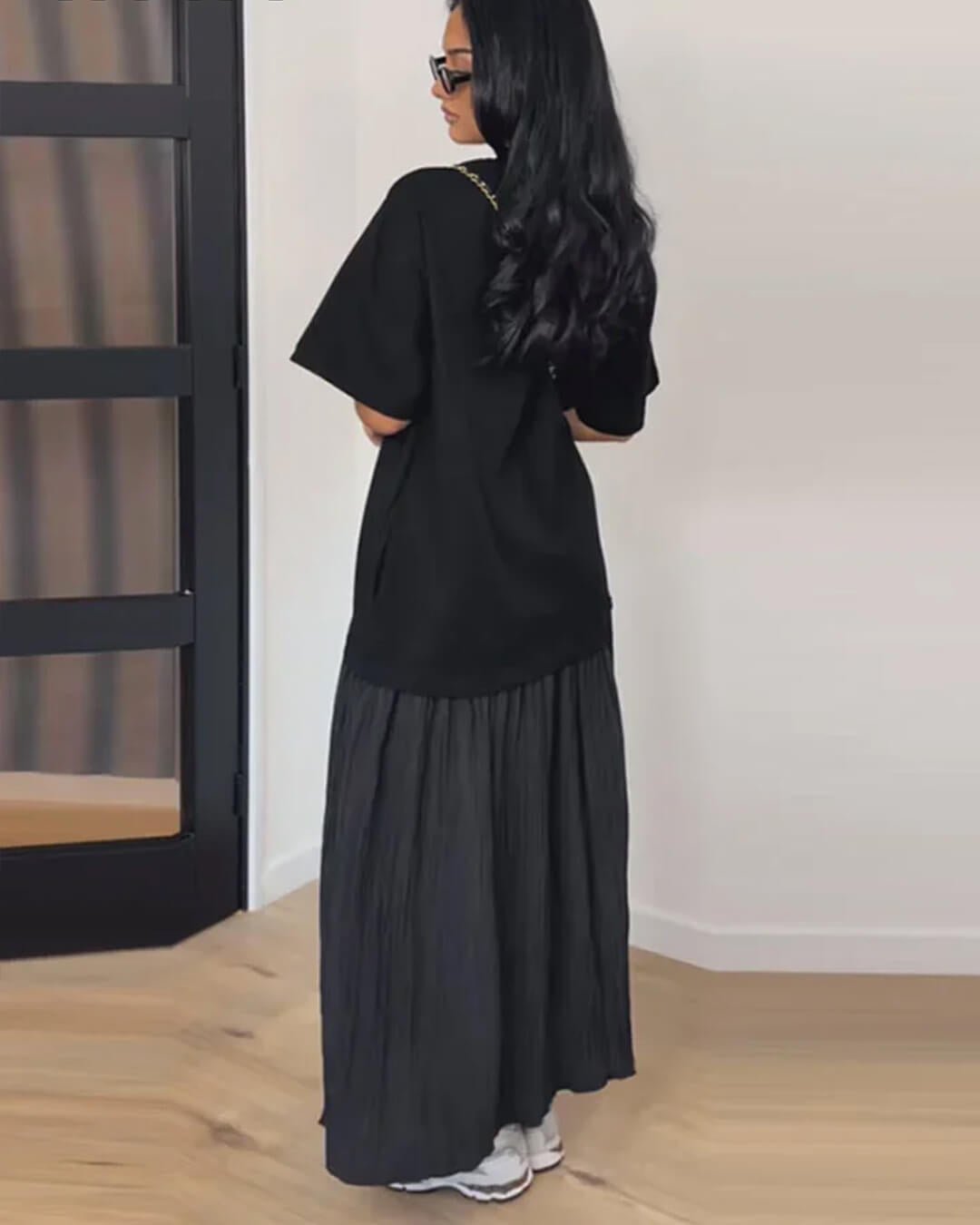 SOKYND Emilia Pleated Patchwork Midi Dress DressSOKYND-049367-BLA-S-24247BlackS