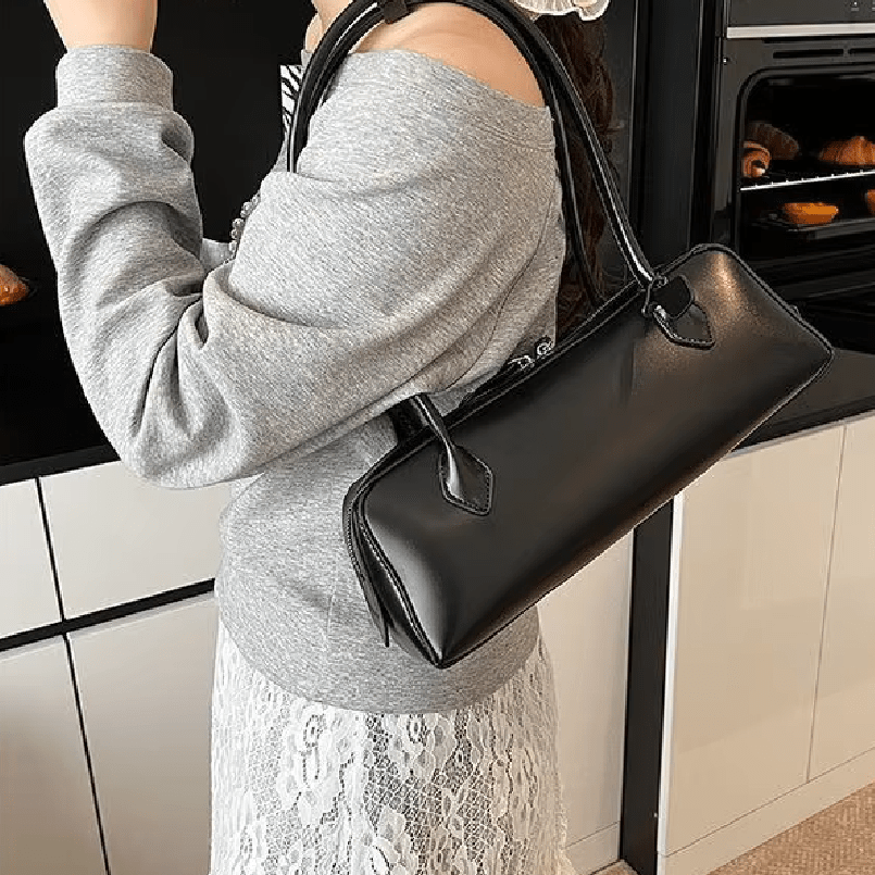 SOKYND Emily Vintage Leather Baguette Bag BagSOKYND-838871-BLA-OS-04183Black