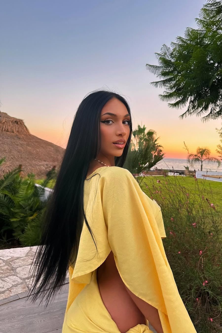 SOKYND Esmeralda Off-Shoulder Draped Two-Piece Set in Yellow