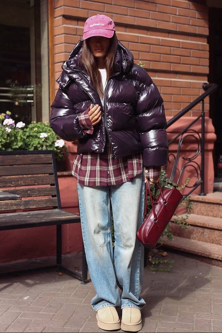 SOKYND Fiona Hooded Glossy Puffer Jacket JacketSOKYND-344727-PUR-M-93399PurpleM