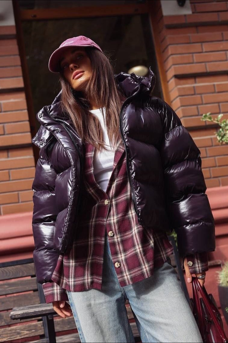 SOKYND Fiona Hooded Glossy Puffer Jacket JacketSOKYND-344727-PUR-S-60631PurpleS