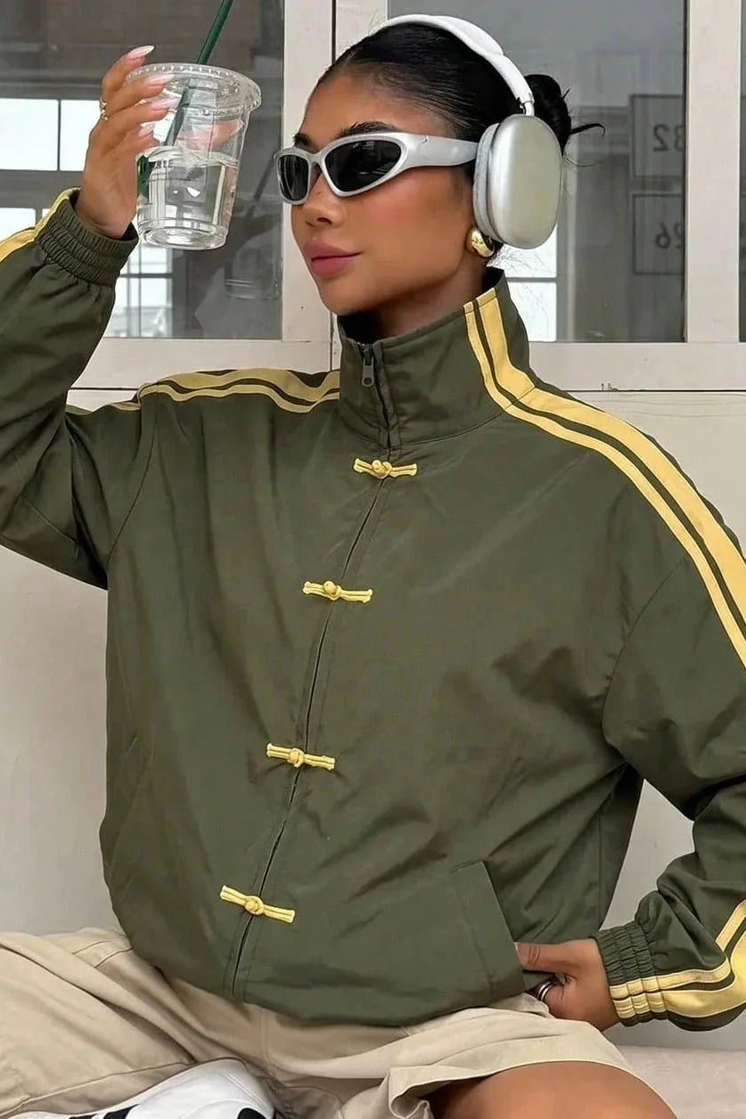 SOKYND Fiona Mandarin Striped Oversized Jacket JacketSOKYND-415319-GRE-S-95767GreenS