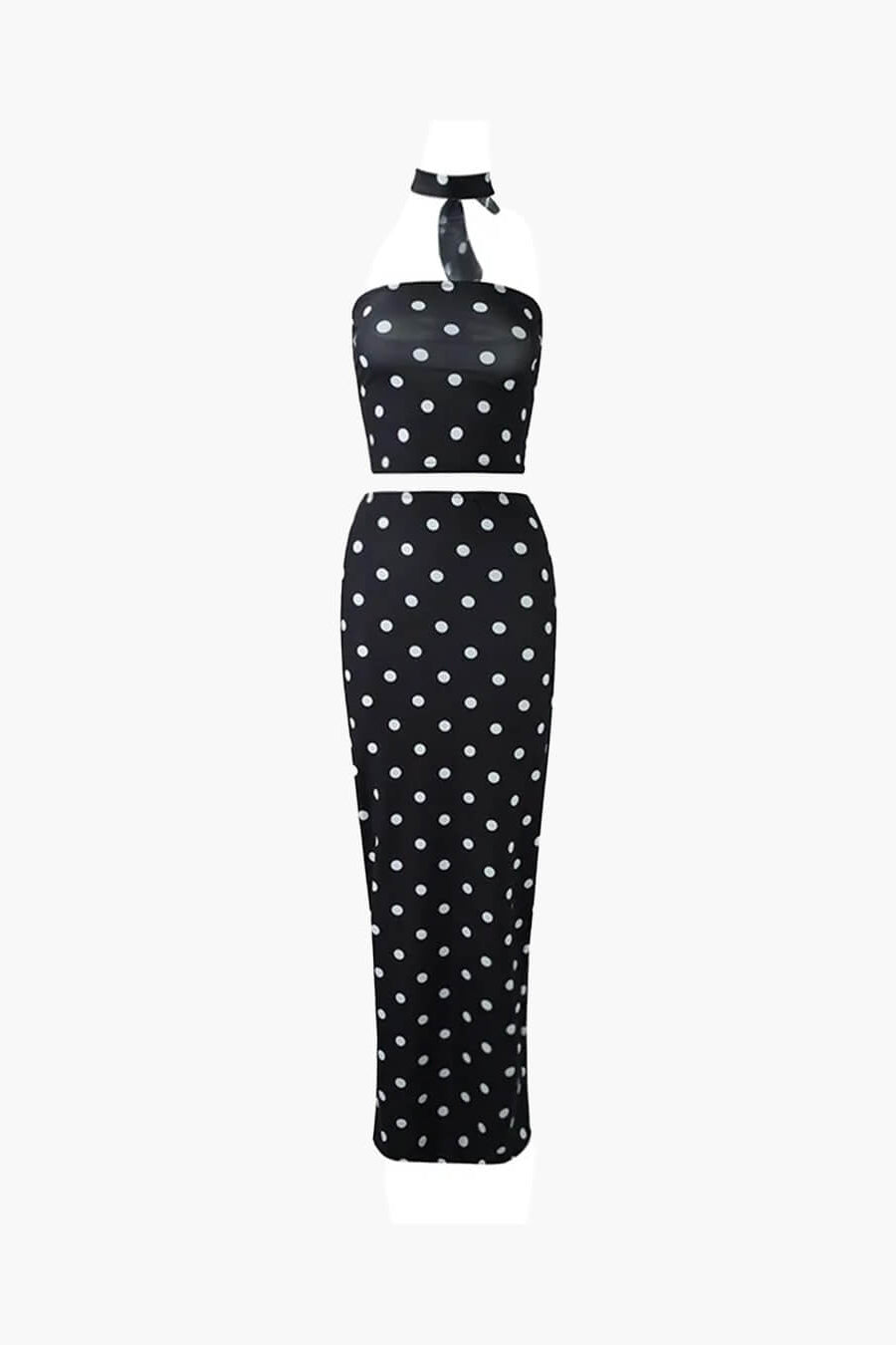SOKYND Florentine Dot Print Strapless Two - Piece Set SetBlackS