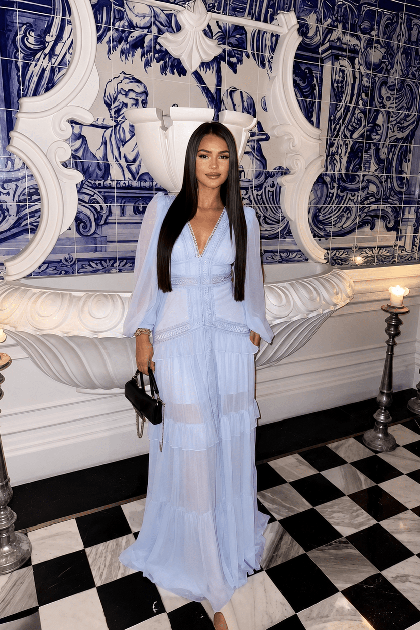 SOKYND Gemma Deep V-Neck Ruffle Maxi Dress DressesSOKYND-360279-LIG-S-42423Light BlueS