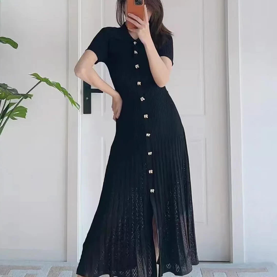 SOKYND Iris Turn - Down Collar Knit Maxi Dress DressBlack