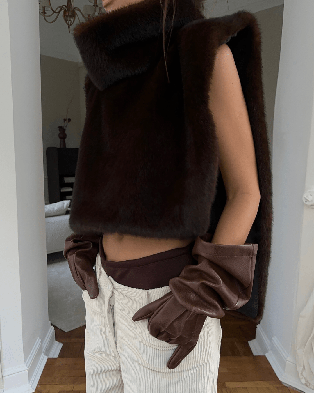 SOKYND Ivonne Faux Fur Turtleneck Vest in Brown