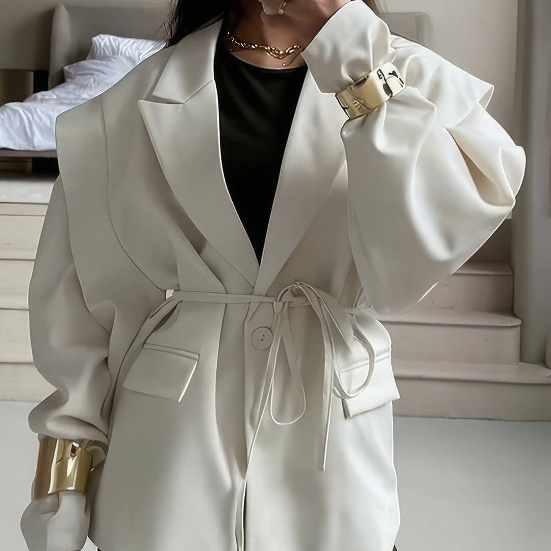 SOKYND Jacinta Wide Sleeve Belted Blazer Coats & JacketsWhiteS