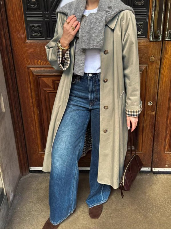SOKYND Jane Check-Accent Mid Trench Coat CoatSage GreenM