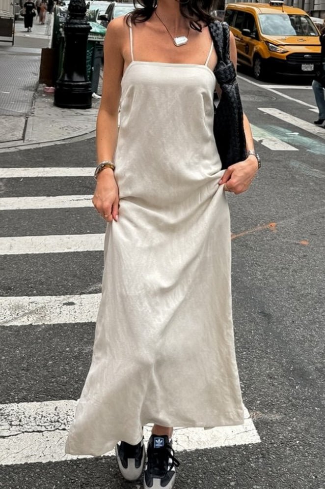 SOKYND Julia Linen-Cotton Loose Maxi Dress in Cream