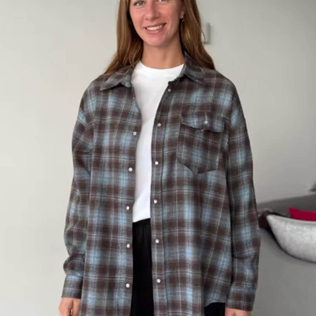 SOKYND Karen Oversized Plaid Shirt BlouseSOKYND-709143-GRA-O-62615Gray BlueOne Size