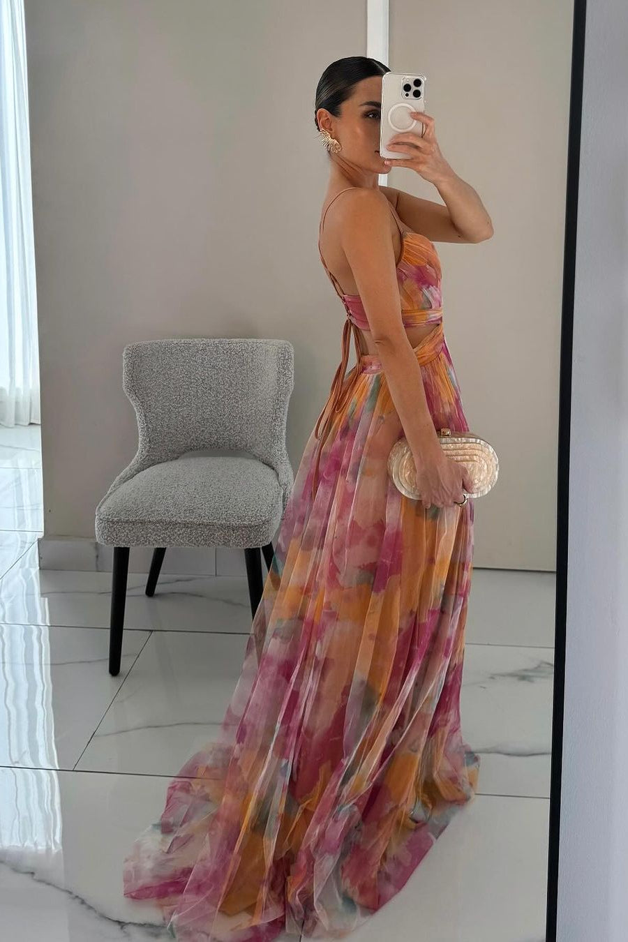 SOKYND Kenza Floral V - Neck Maxi Dress DressOrangeM