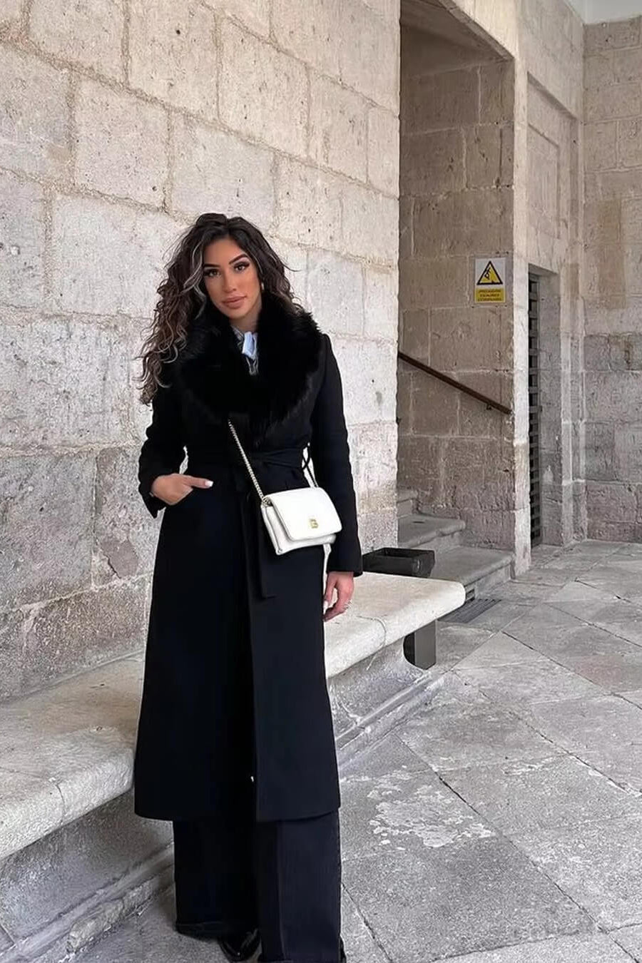 SOKYND Kirsty Faux Fur Collar Maxi Coat Coats & JacketsHJ1767625273835686235BlackM