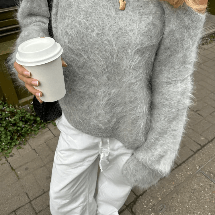 SOKYND Lara Off-Shoulder Mohair Sweater SweaterGreyS