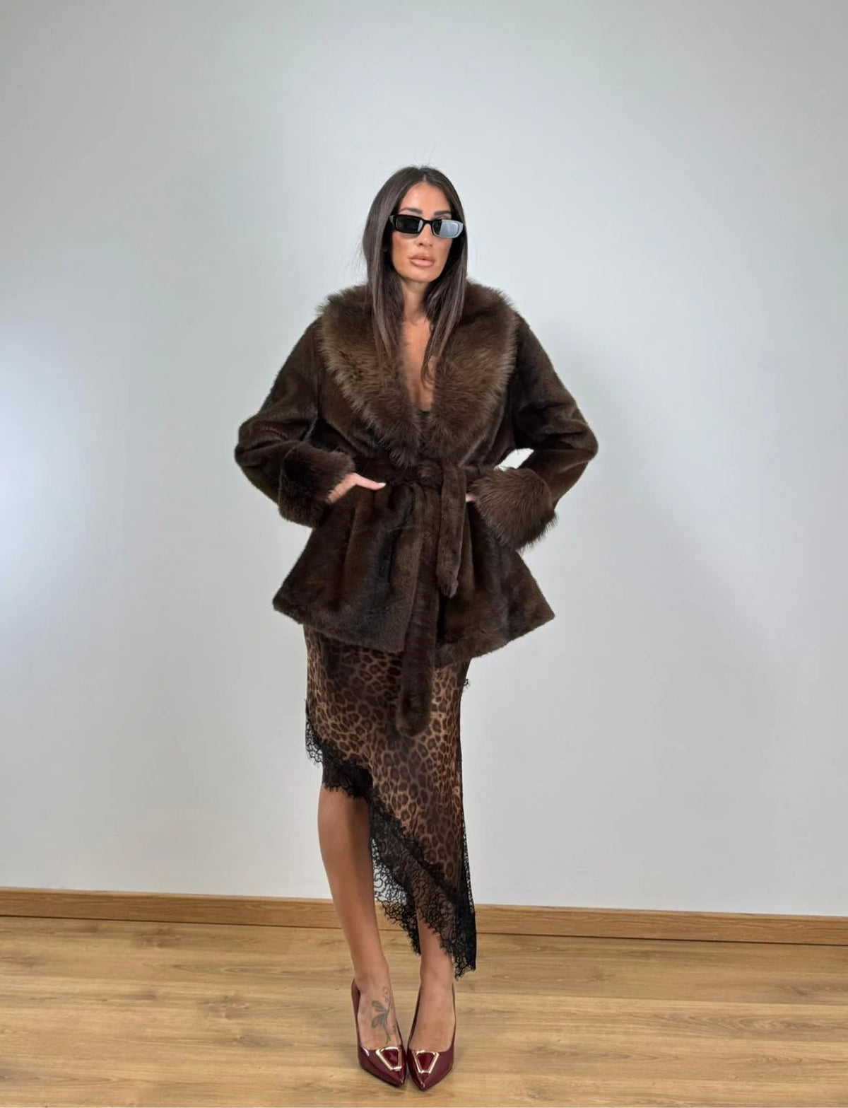 SOKYND Leslie Faux Fur Coat in Coffee