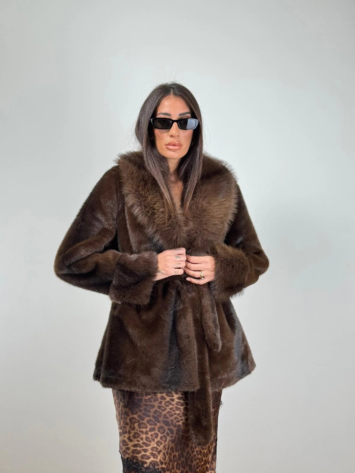 SOKYND Leslie Faux Fur Coat in Coffee