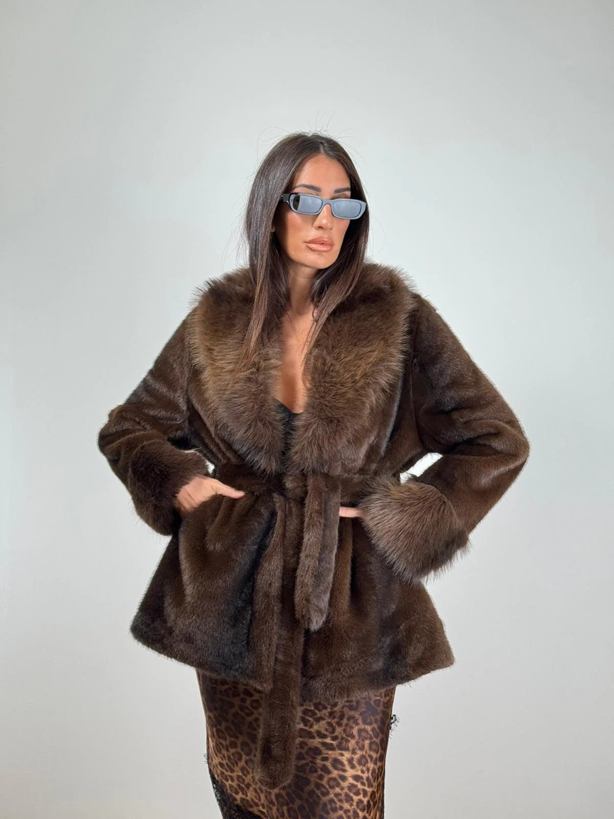 SOKYND Leslie Faux Fur Coat in Coffee