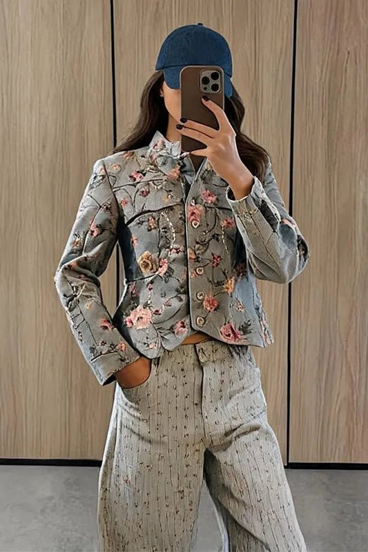 SOKYND Lily Vintage Jacquard Cropped Jacket JacketSOKYND-319063-XS-OS-60375XS