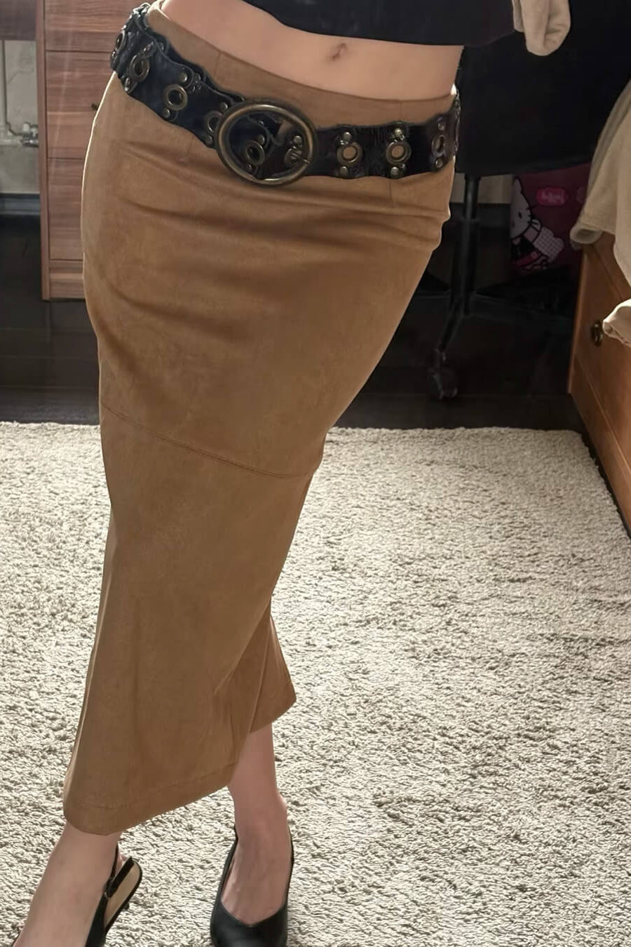 SOKYND Lisa High-Waist Faux Suede Midi Skirt SkirtSOKYND-092247-BEI-S-70327BeigeS