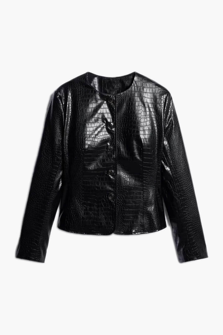 SOKYND Lola Croc Embossed Faux Leather Jacket JacketSOKYND-449943-BLA-S-51447BlackS