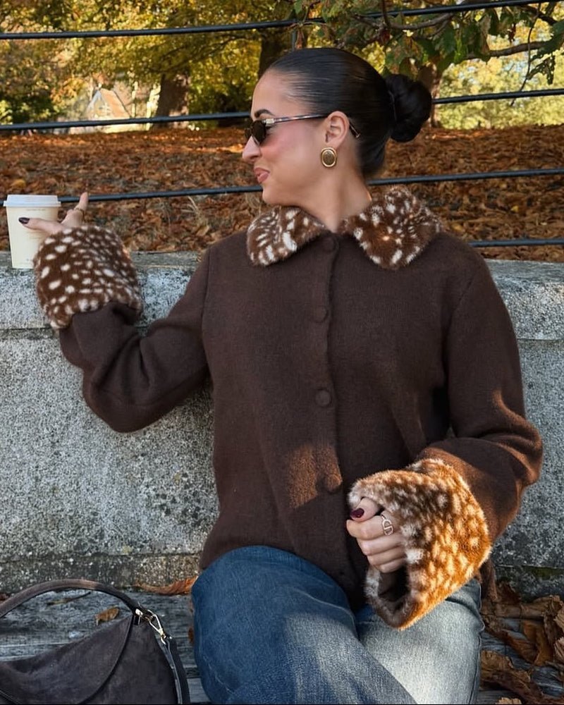 SOKYND Lola Faux Fur Trim Knit Cardigan CardiganSOKYND-075735-BRO-M-43095BrownM