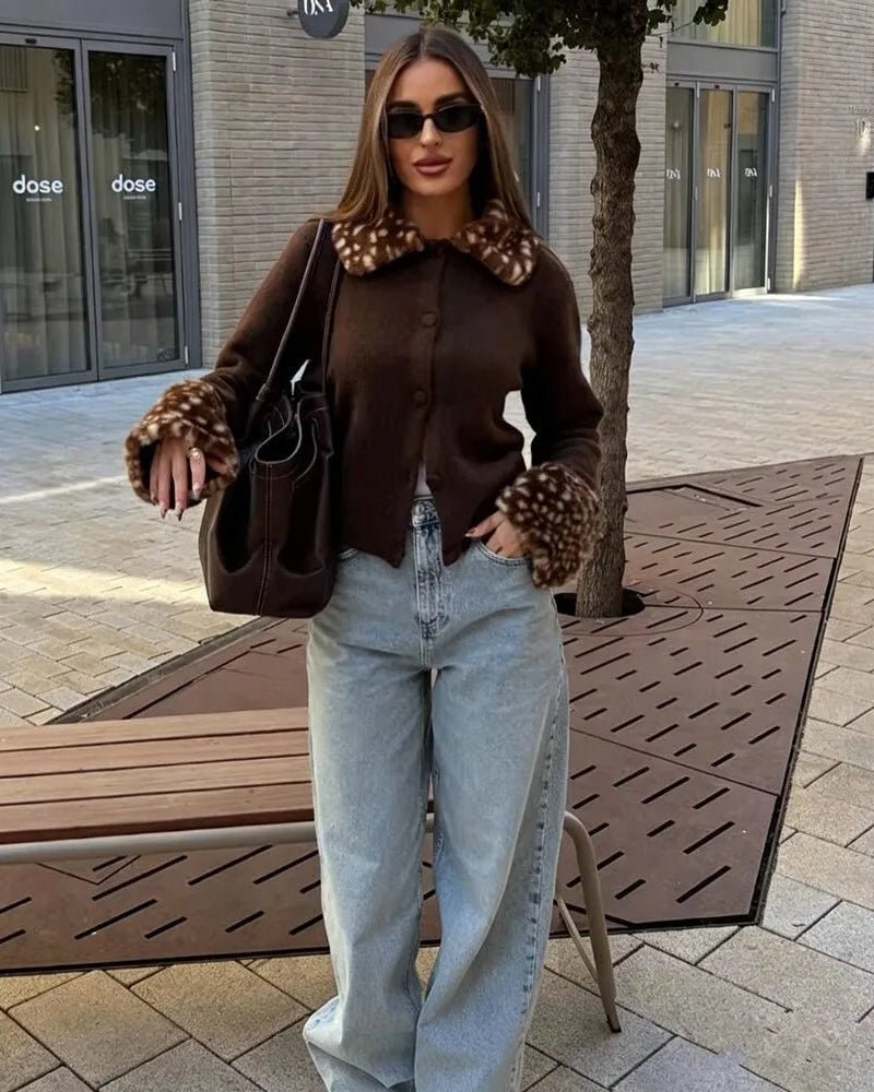SOKYND Lola Faux Fur Trim Knit Cardigan CardiganSOKYND-075735-BRO-S-10327BrownS