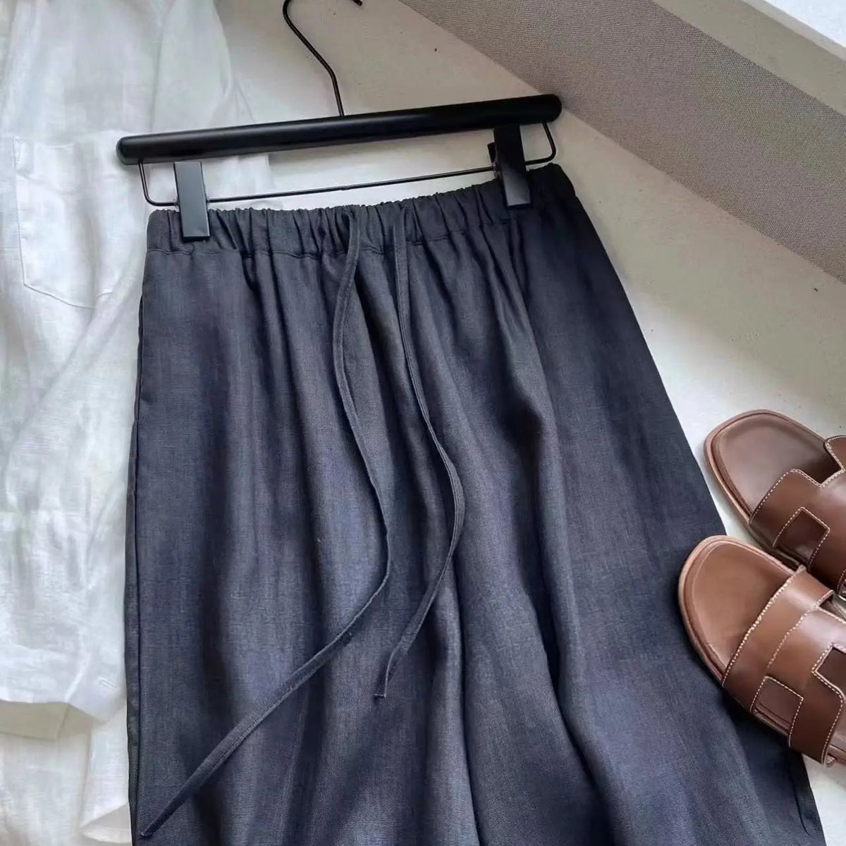 SOKYND Mabel Wide Leg Linen Pants BottomsNavyS