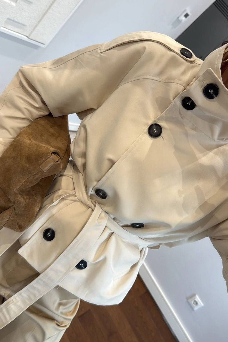 Mara cropped trench coat in ivory | SOKYND