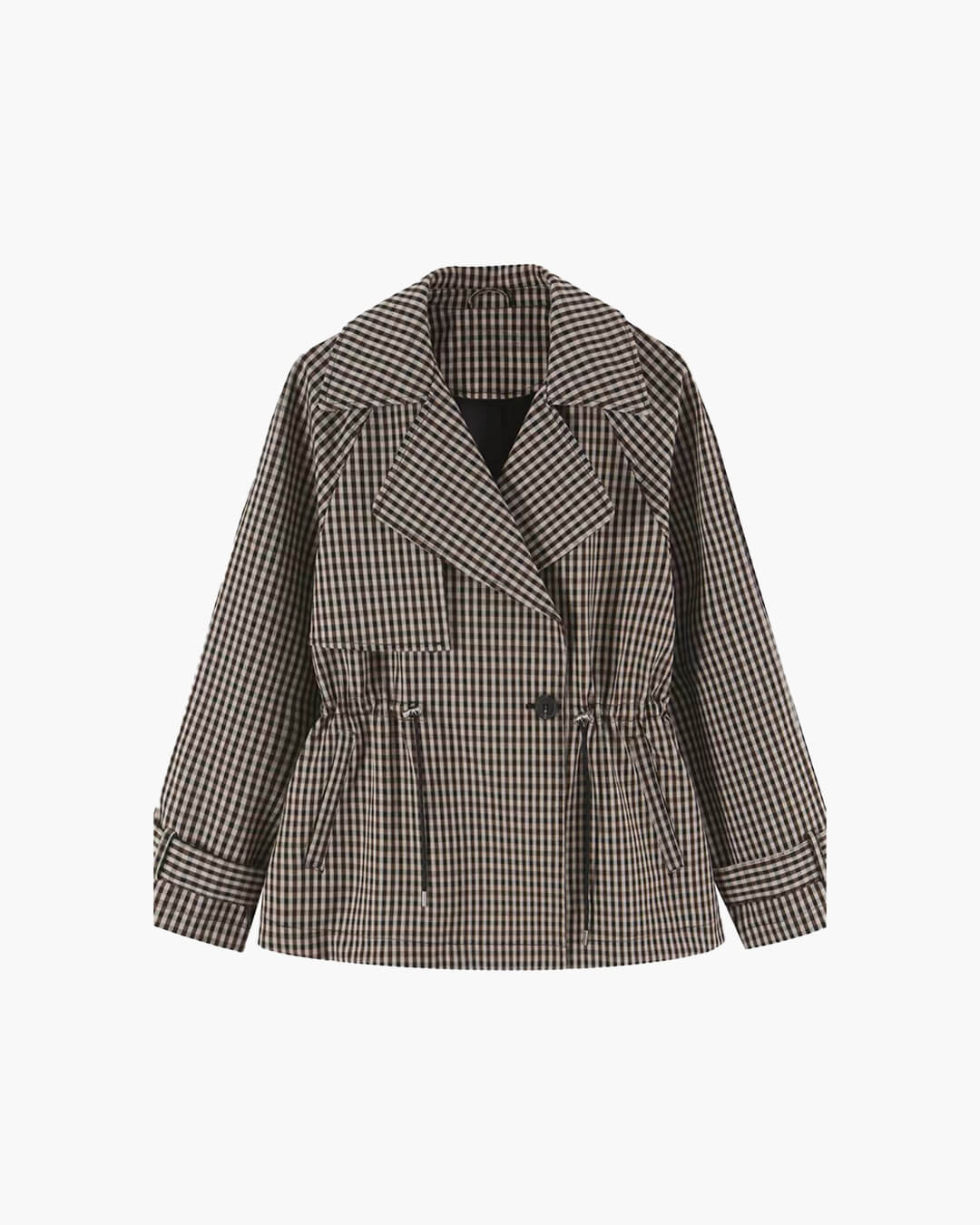 SOKYND Maria Drawstring Gingham Short Trench CoatSOKYND-115607-BEI-S-66775BeigeS