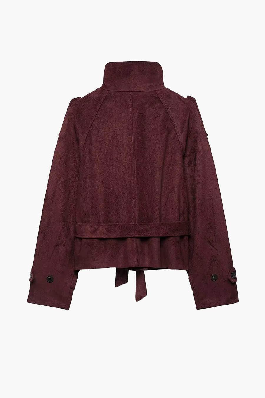 SOKYND Miriam Funnel Neck Faux Suede Belted Jacket JacketSOKYND-822743-BUR-M-24119BurgundyM