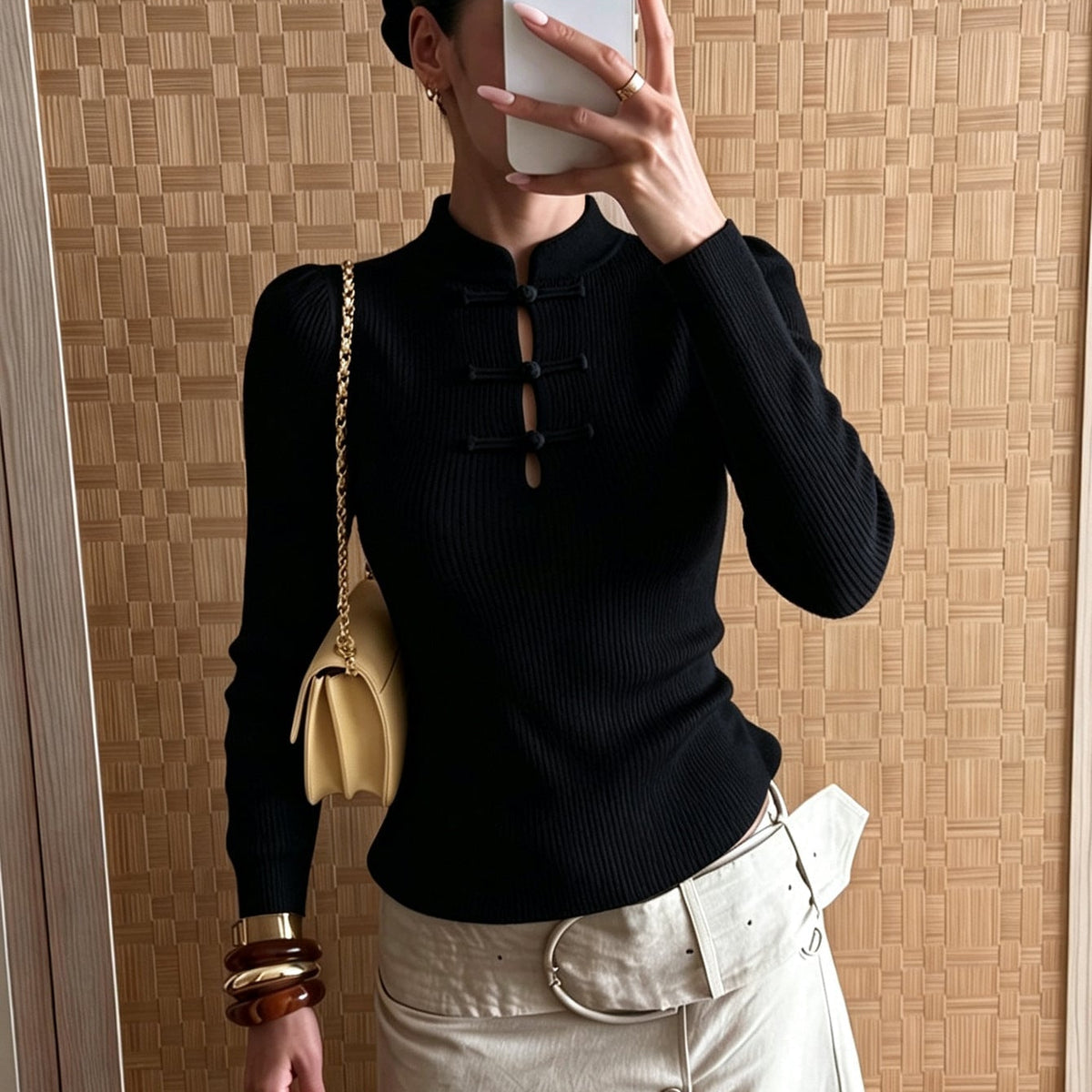 SOKYND Naomi Mandarin Collar Ribbed Knit Top TopSOKYND-389463-BLA-XS-62071BlackXS
