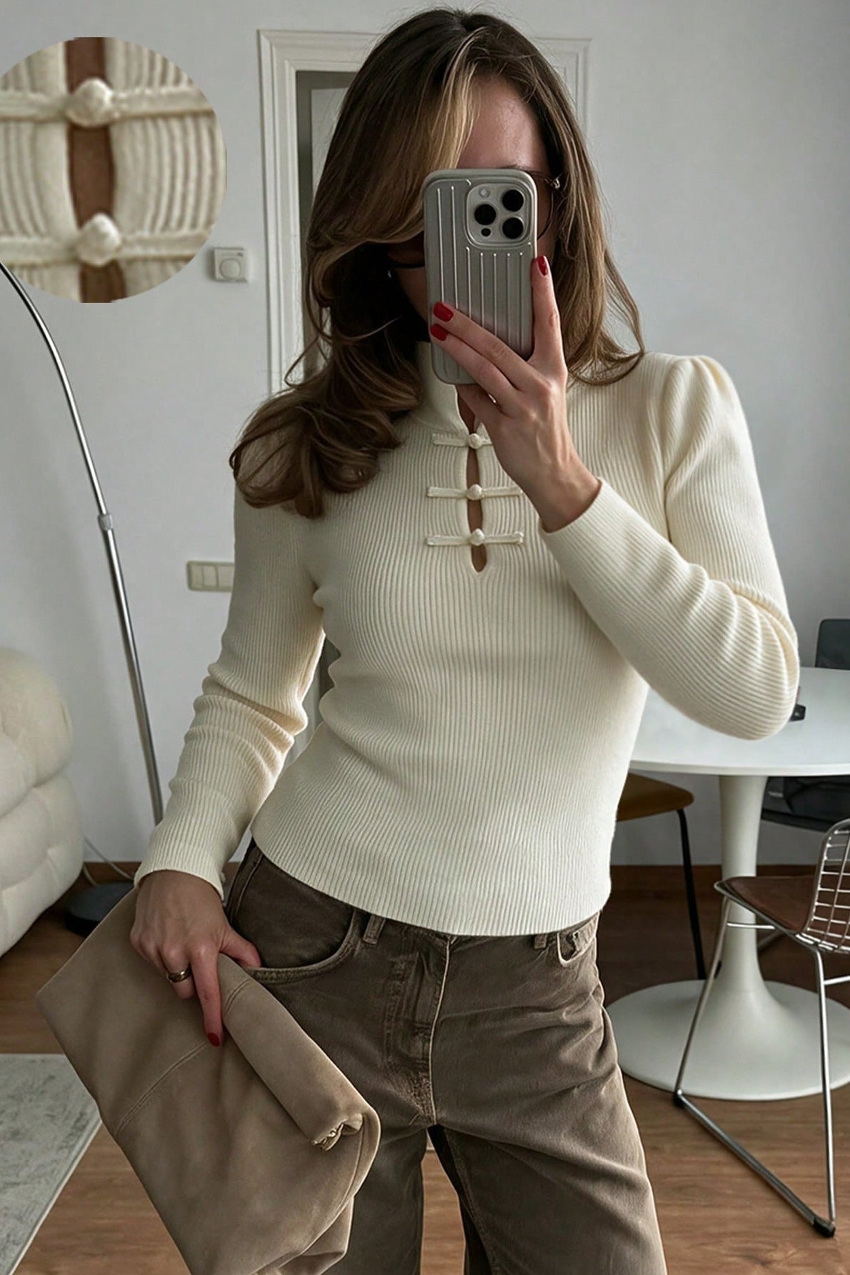 SOKYND Naomi Mandarin Collar Ribbed Knit Top TopSOKYND-389463-WHI-L-32695WhiteL