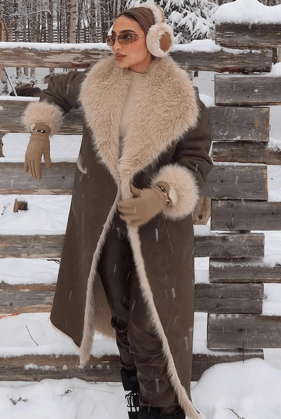 SOKYND Norah Faux Fur Suede Long Coat Coats & JacketsZC1767625273833632334KhakiXS