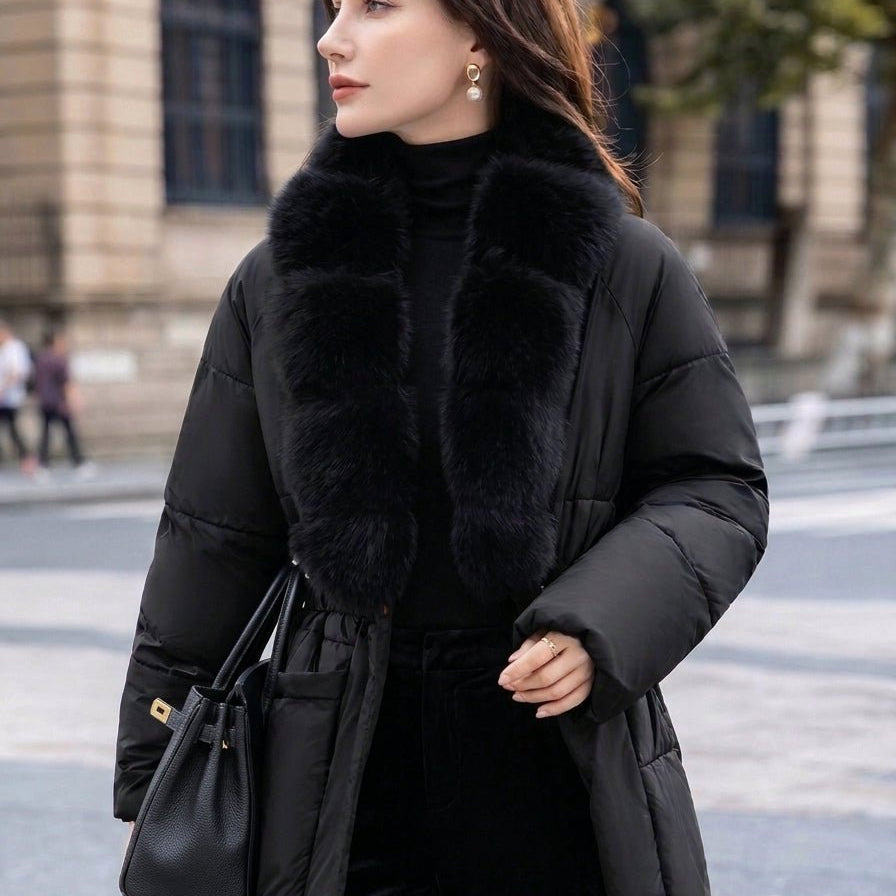 SOKYND Octavia Belted Faux Fur Collar Quilted Parka CoatSOKYND-235799-BLA-S-38999BlackS