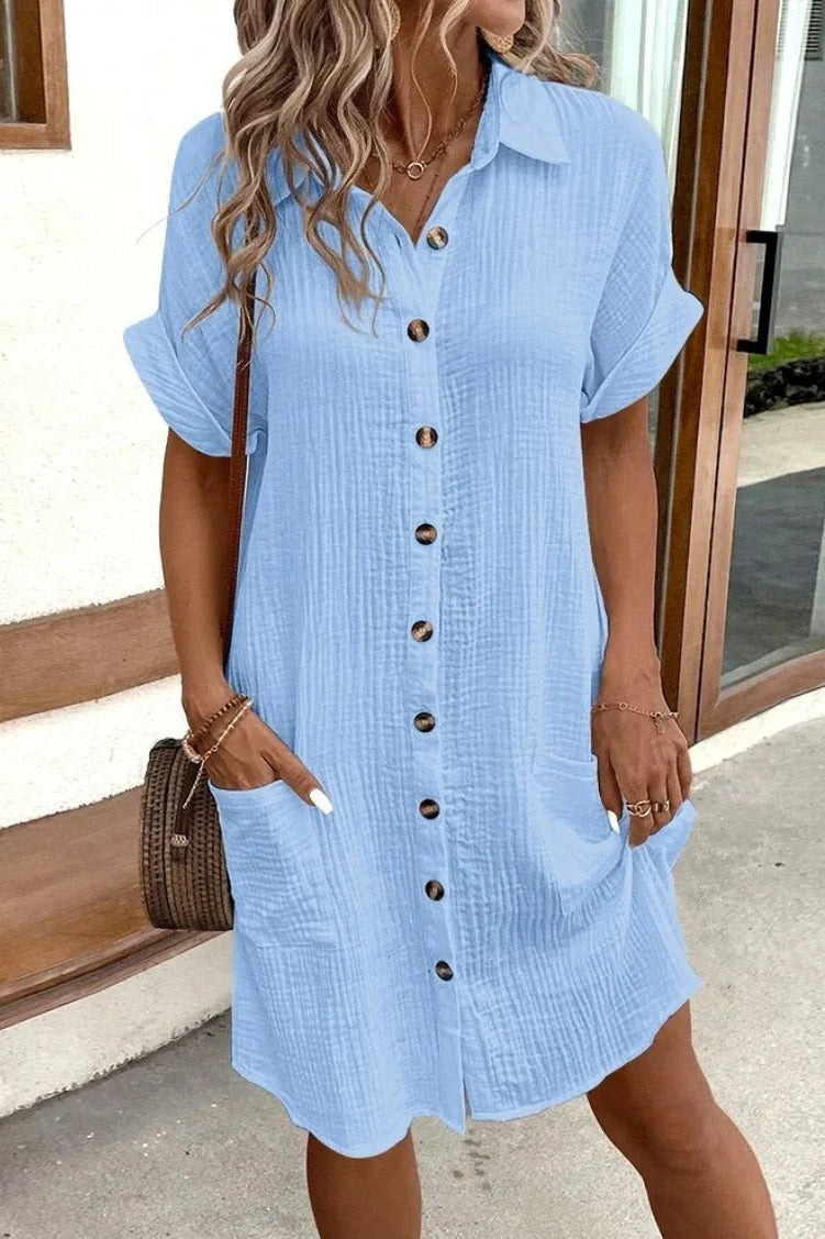 SOKYND Polina Cotton Linen V-Neck Mini Dress DressesSOKYND-041431-GRE-S-06807GreenS