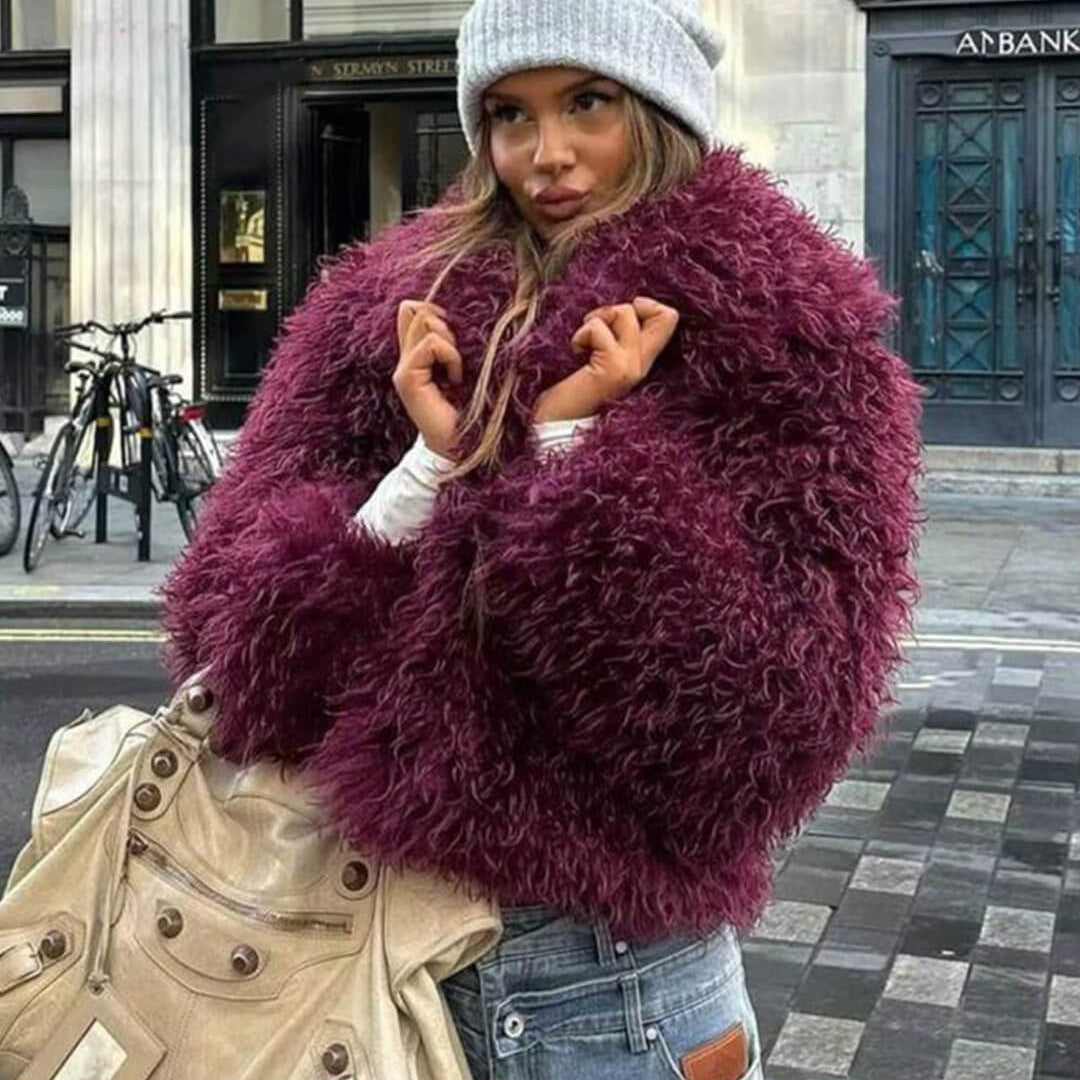 SOKYND Priscilla Fuzzy Faux Fur Coat Coats & Jacketsct1767356248755910001BurgundyXS