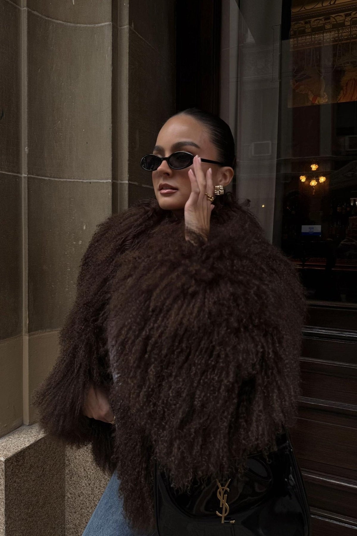SOKYND Priscilla Fuzzy Faux Fur Coat Coats & JacketsqS1767356248754416121Dark BrownXS